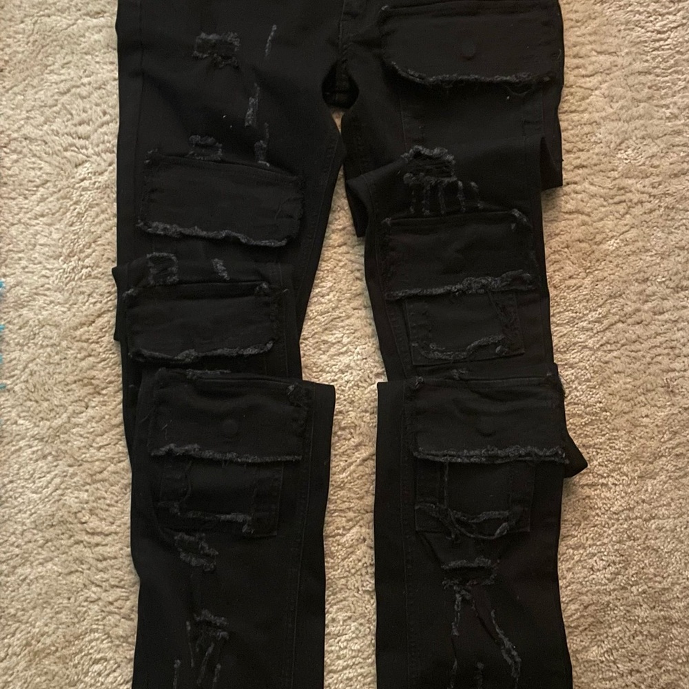 Black Stacked Distressed Men's Jeans